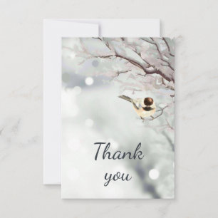 Thank You Winter Frosty Trees Chickadee Bird Art Card