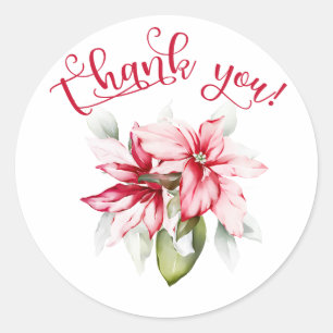 Thank you winter holiday red poinsettia flower classic round sticker