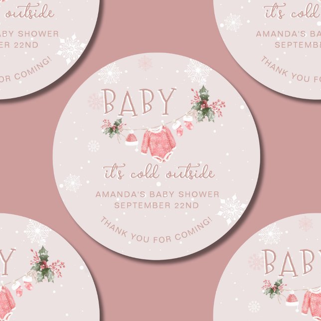 Thank You Winter It's Cold Outside Baby Shower Classic Round Sticker (Creator Uploaded)
