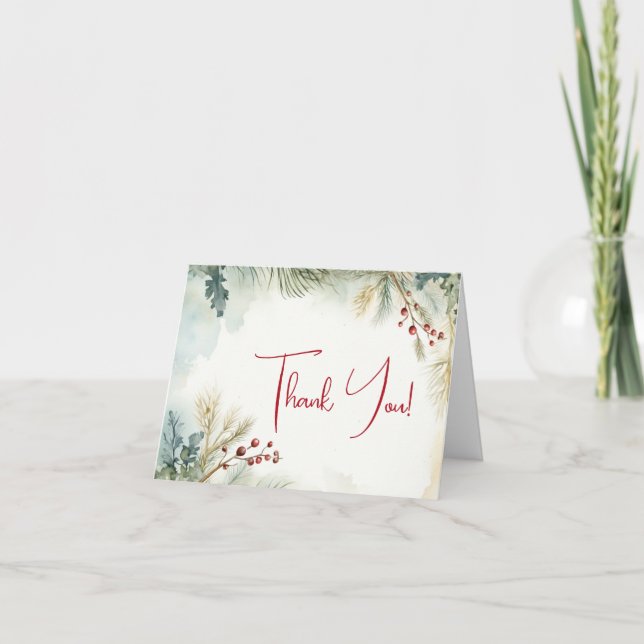 Thank You | Winter Watercolor Greenery  Card (Front)