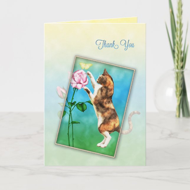 Thank you with a playful cat card (Front)