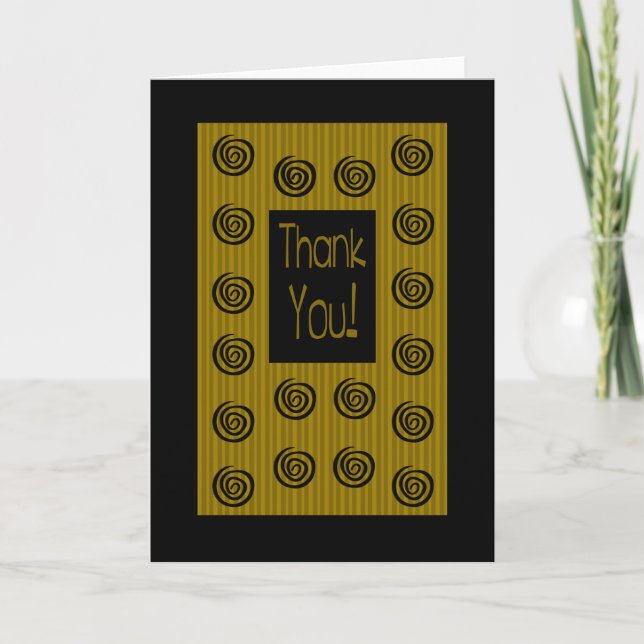 "Thank You" With Big Funky Swirls, Stripes, Border Thank You Card (Front)