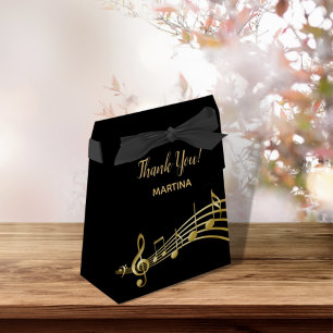 Thank You with faux gold music notes on black Favour Box