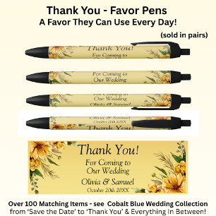 Thank You with Golden Yellow Flowers Black Ink Pen