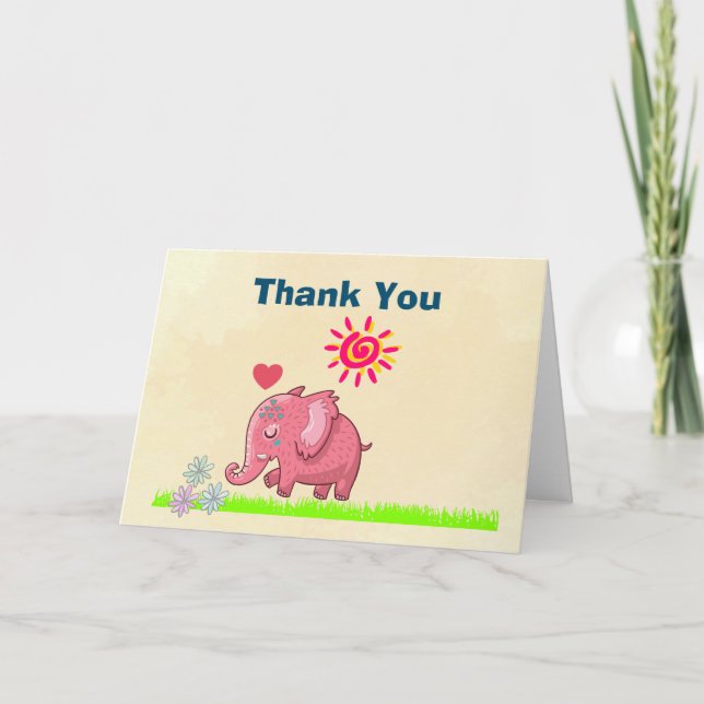 Thank You with Happy Pink Elephant Card (Front)
