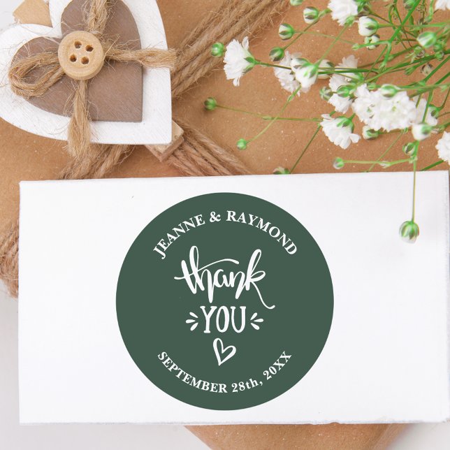 Thank You with Love Sage Green Wedding Favour Classic Round Sticker (Creator Uploaded)