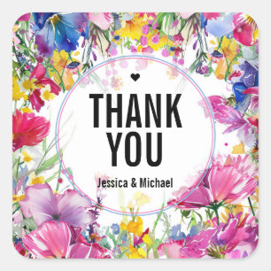 Thank You with  🖤 Meadow Blooms Bliss Square Sticker
