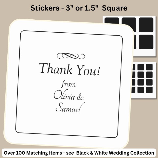 Thank You! with Names, Black White Infinity Scroll Square Sticker (Creator Uploaded)