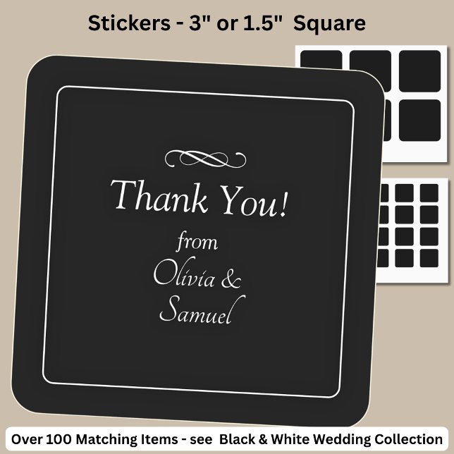 Thank You! with Names, Black White Infinity Scroll Square Sticker (Creator Uploaded)