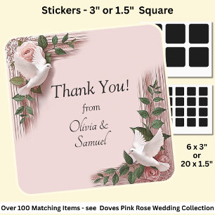 Thank You! with Names, Dove & White Roses Square Sticker