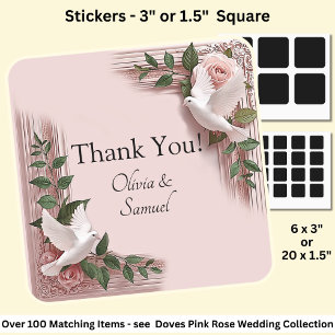 Thank You! with Names, Doves & Pink Roses Square Sticker