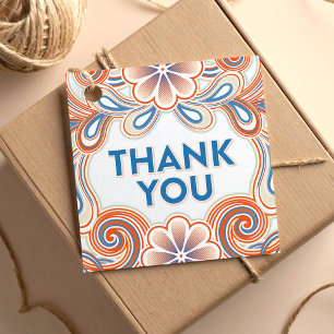 Thank You with retro orange flowers and swirls Favour Tags