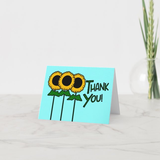 Thank You With Three Outlined Sunflowers Card (Front)