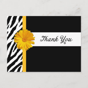 Thank You With Zebra Print and Girly Yellow Daisy Postcard