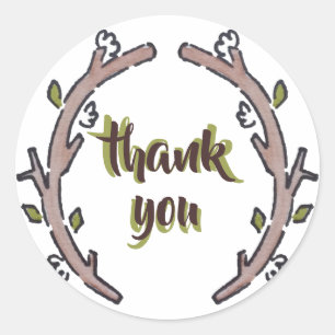 Thank You Woodland Botanical Classic Round Sticker