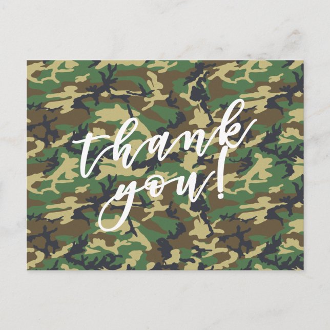 Thank You! Woodland Militairy Camo Print Postcard (Front)