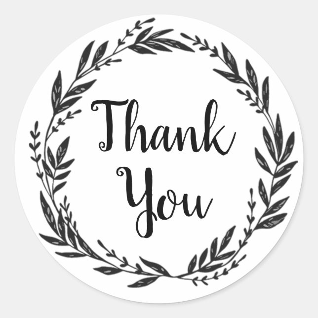 Thank You Wreath Farmhouse Black and White Classic Round Sticker (Front)