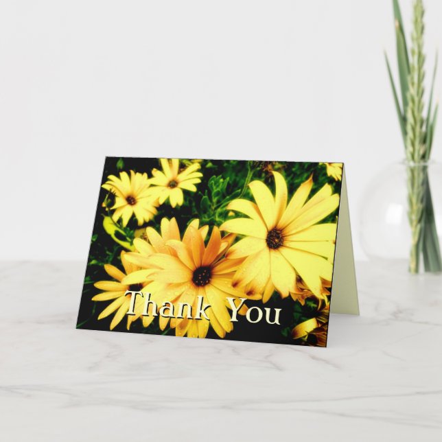 Thank You Yellow Flowers with Raindrops Card (Front)