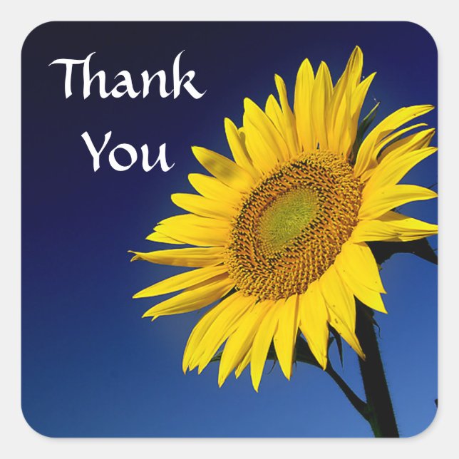 Thank You Yellow Sunflower Greeting Sticker Label (Front)