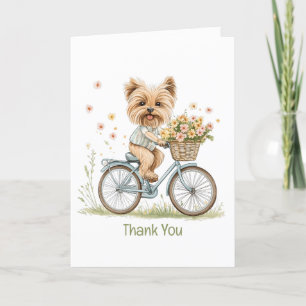 Thank You Yorkie Dog Biking Spring Flowers Card