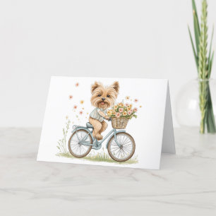 Thank You Yorkie Dog Biking Spring Flowers Card