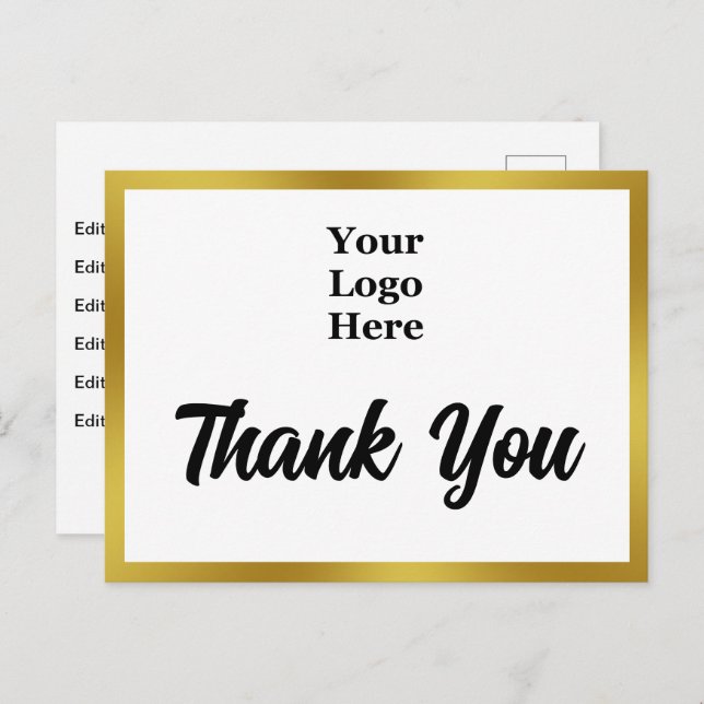 Thank You Your Logo Here Black White Gold Business Postcard (Front/Back)