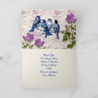 Thank You, Your Text, Vintage Blue Birds & Flowers