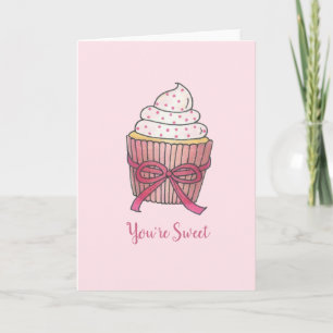 Thank You You're Sweet Pink Cupcake Valentine Card