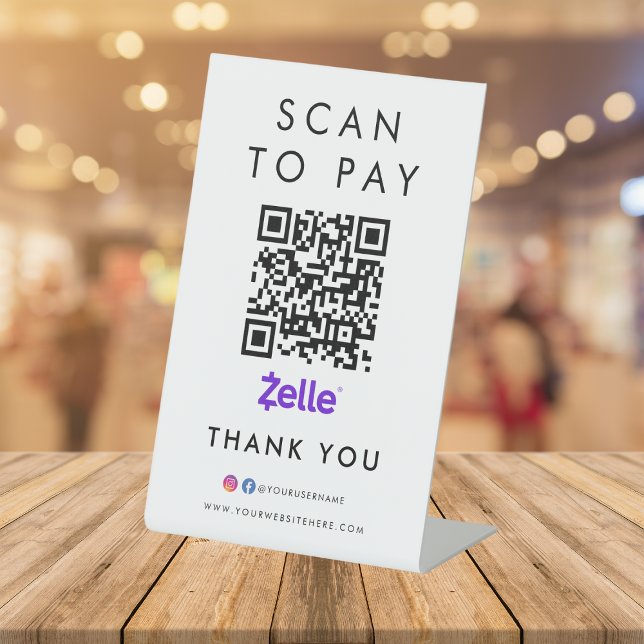 Thank you Zelle Modern Scan to Pay QR Code White Pedestal Sign (Creator Uploaded)