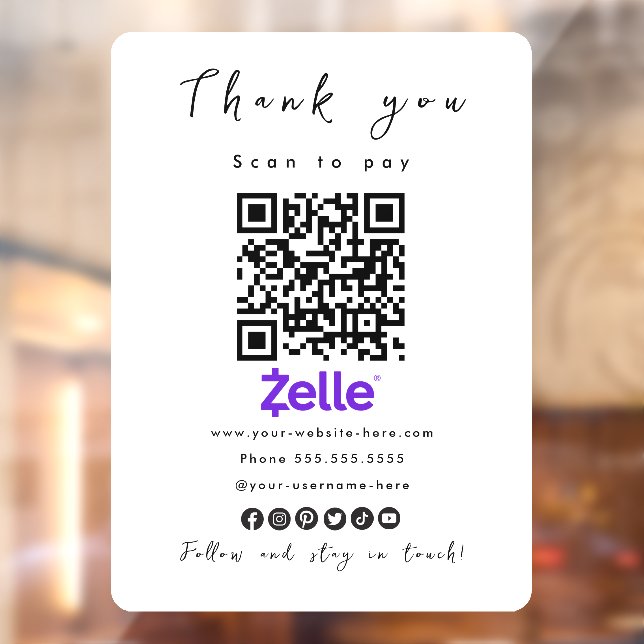 Thank You Zelle QR Code Scan to Pay Modern White (Sheet 2)