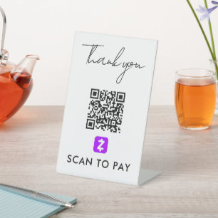 Thank You Zelle QR Code Scan to Pay Modern White Pedestal Sign