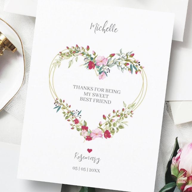 Thank Your Best Friends Floral Heart in Red & Pink Postcard (Creator Uploaded)