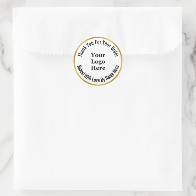 Thank Your Black White Gold Bakery Your Logo Here Classic Round Sticker (Bag)