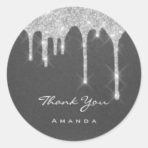 Thank YouSweet 16th Bridal Wedding Grey Kraft Drip Classic Round Sticker