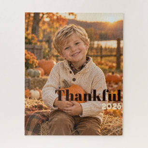 Thankful 2026 Personalised Thanksgiving Photo Jigsaw Puzzle