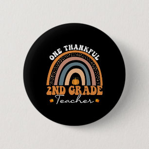 Thankful 2nd Grade Teacher Groovy Thanksgiving Rai 6 Cm Round Badge