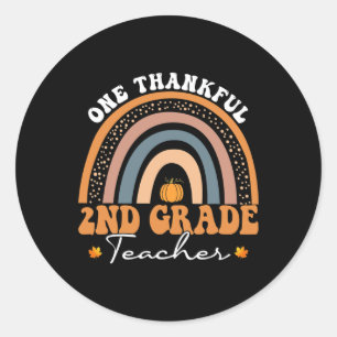 Thankful 2nd Grade Teacher Groovy Thanksgiving Rai Classic Round Sticker