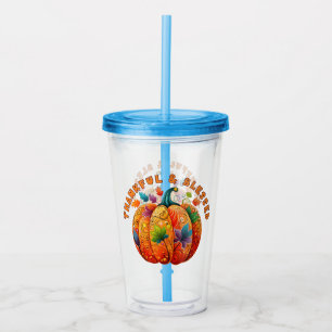 Thankful and Blessed Autumn Pumpkin Acrylic Tumbler