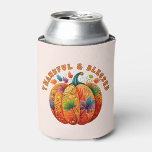 Thankful and Blessed Autumn Pumpkin Can Cooler