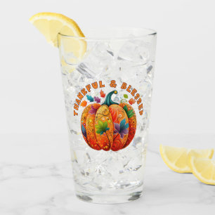 Thankful and Blessed Autumn Pumpkin Glass