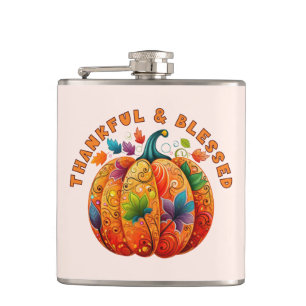 Thankful and Blessed Autumn Pumpkin Hip Flask