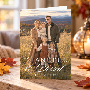 Thankful and Blessed Happy Thanksgiving Photo Holiday Card