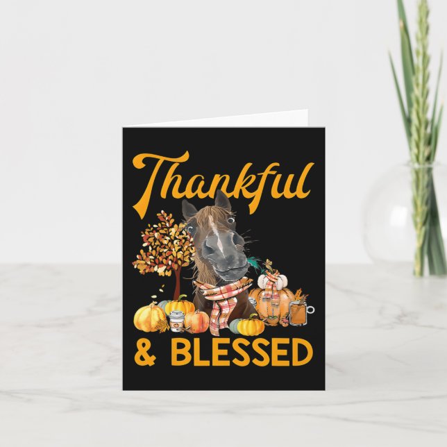 thankful and blessed pumpkin horse fall thanksgivi card (Front)