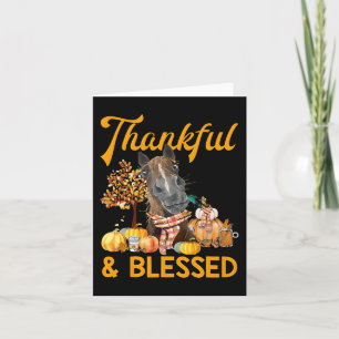 thankful and blessed pumpkin horse fall thanksgivi card