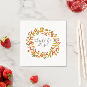 Thankful and Blessed Wreath Autumn Painting Napkin