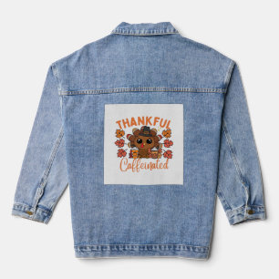 Thankful And Caffeinated Funny Thanksgiving Coffee Denim Jacket