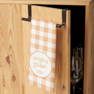 Thankful And Grateful Gingham Thanksgiving Tea Towel
