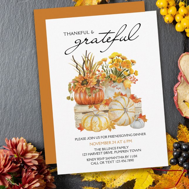 Thankful and Grateful Pumpkin Harvest Thanksgiving Invitation (Creator Uploaded)