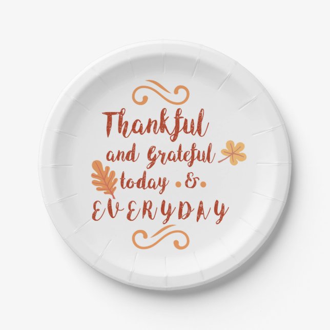 thankful and grateful thanksgiving paper plate (Front)
