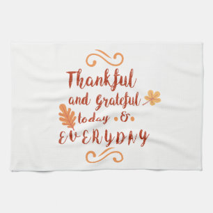 thankful and grateful thanksgiving tea towel